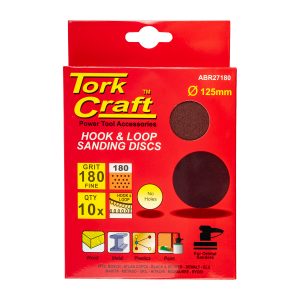 SANDING DISC 125MM NO HOLE 180 GRIT 10/PACK HOOK AND LOOP