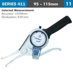 INT. DIAL CALIPER GAUGE 95-115MM 0.04MM ACC. 0.01MM GRAD. JAW LENGTH 1