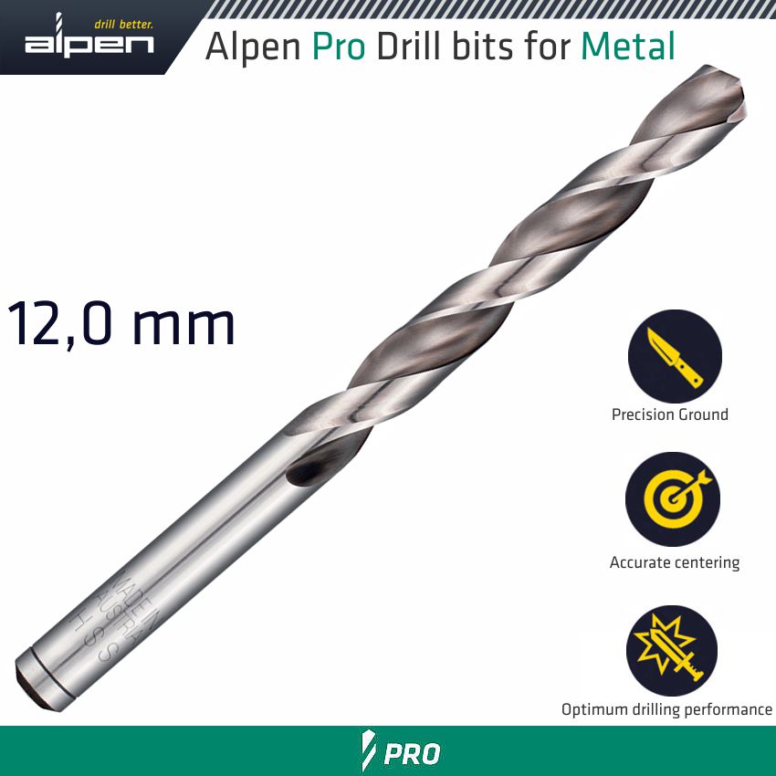 ALPEN PRO HSS DRILL DIN 338 RN 135 WITH SPLIT POINT 12.0MM BULK