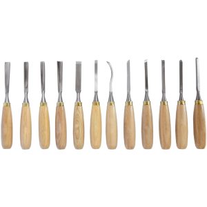 CHISEL SET WOOD CARVING 12PIECE IN LEATHER POUCH