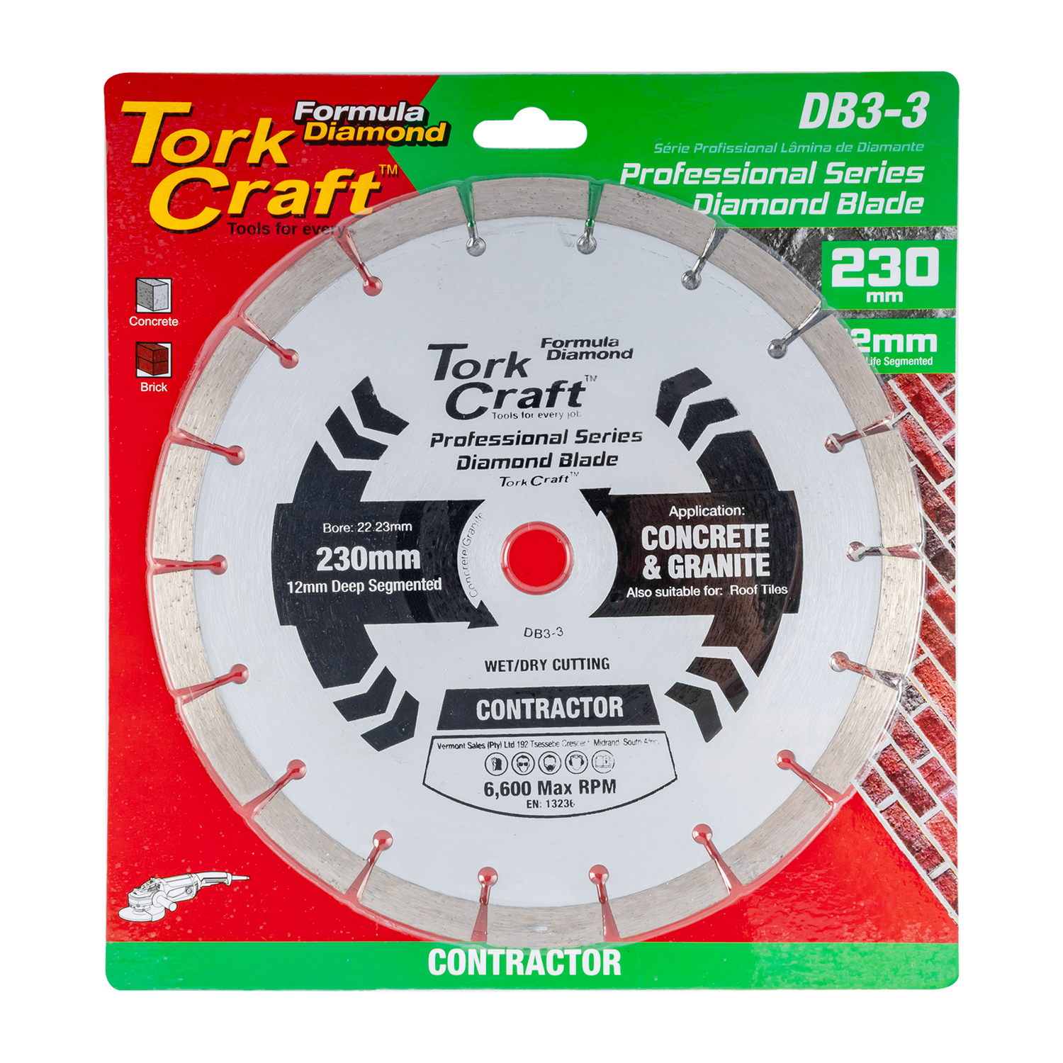 DIAMOND BLADE SEGMENTED 230MM FOR CONCRETE 12MM DEEP SEGMENTS