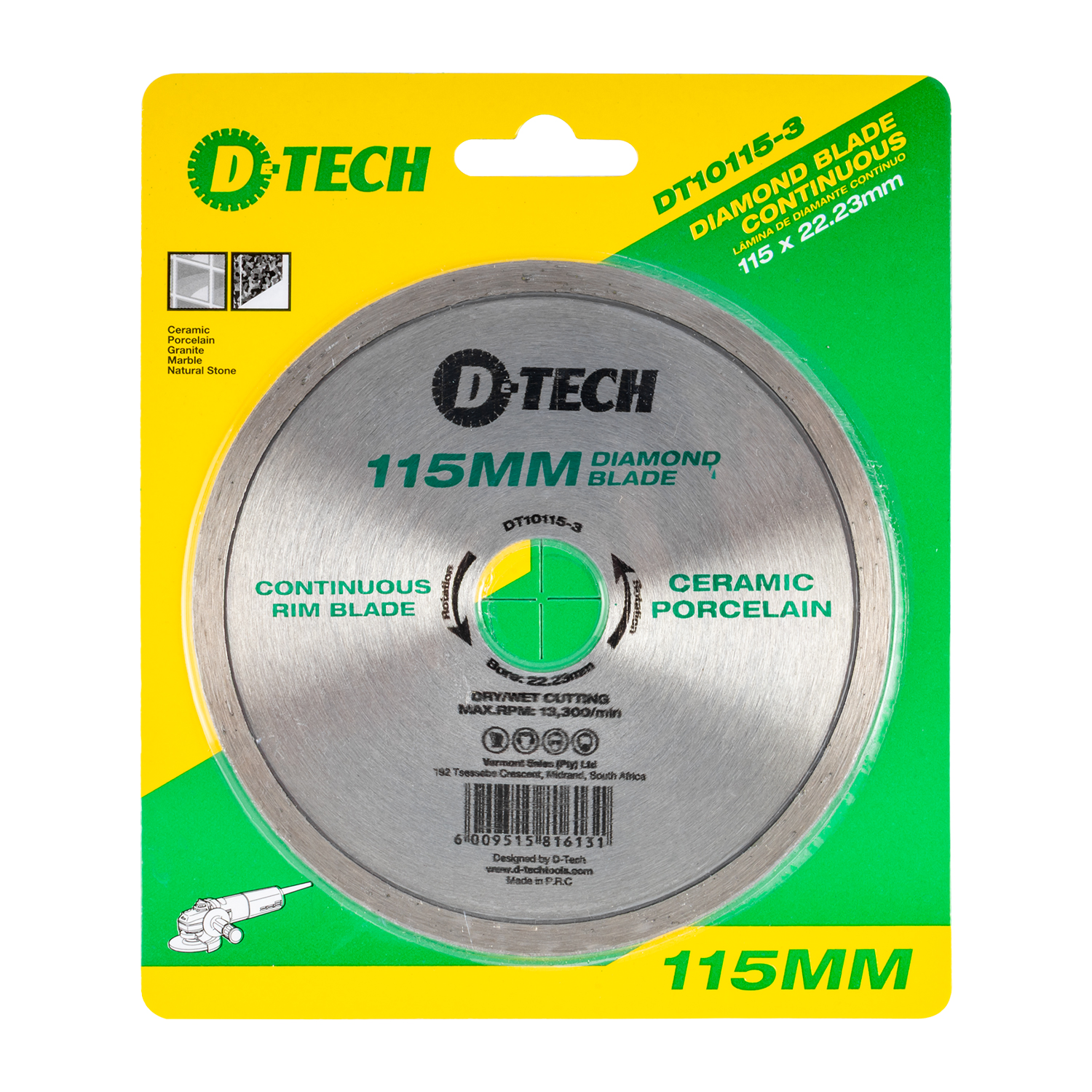 DIAMOND BLADE CONTINUOUS RIM 115X22,23MM CERAMIC/PORCELAIN