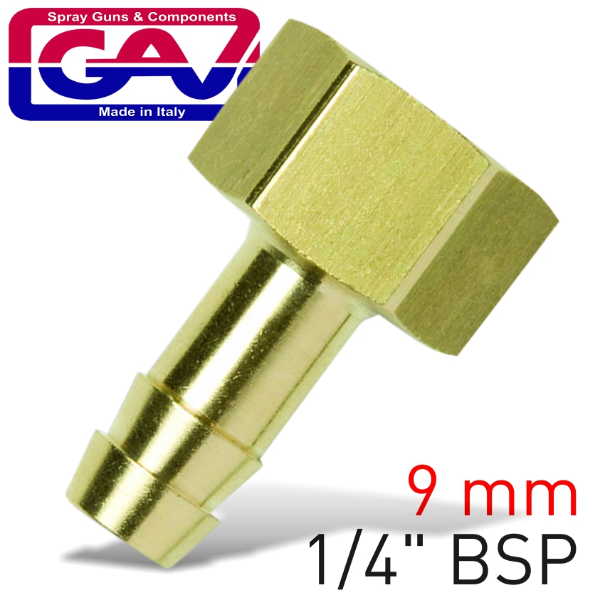 BRASS HOSE TAIL 1/4 F X 9MM