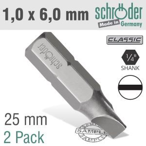 SLOTTED BIT 1.0X6MM 25MM 2CD