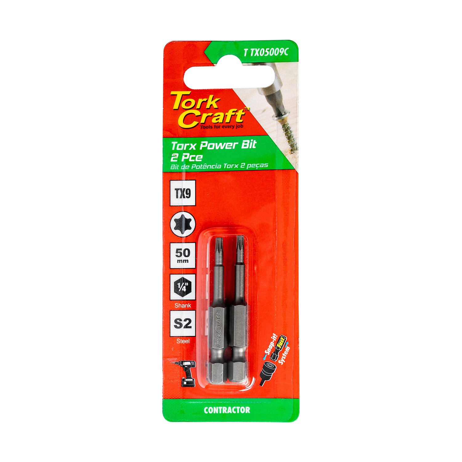 TORX TX 9 CLASSIC POWER BIT 50MM 2PC CARDED