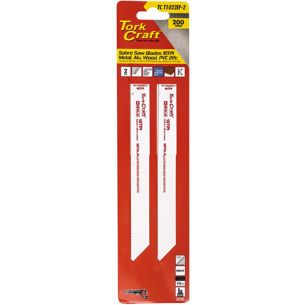 SABRE SAW BLADE 200 X 1.4MM 18TPI METAL, PVC 2PC