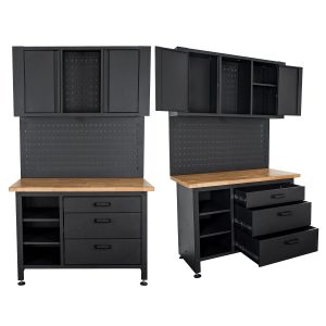 WALL MOUNT METAL STORAGE UNIT 2000X1200MM CUPBOARD/PEG BOARD/WORK BENC