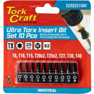 TORX IMPACT 10PC INSERT BIT SET (T8, T10, T15, T20X2, T25X2, T27, T30,