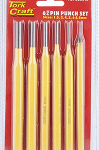TORK CRAFT PIN PUNCH SET 6PC - 1.5, 3, 4, 5, 6, 8MM YELLOW