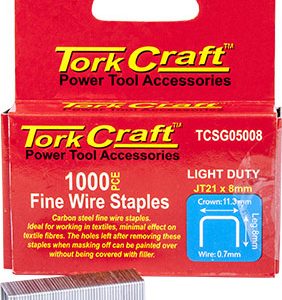 FLAT WIRE STAPLE 21G X 0.7MM X 8MM JT21 1000PC C/STEEL FOR TCSG0500