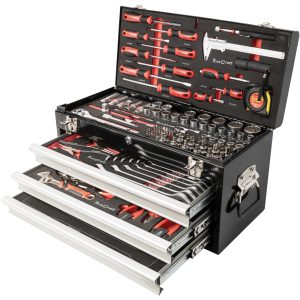 TOOL BOX 154 PCE 3 DRAWER & TOP TRAY 535X255 X 315MM TRACK BOX
