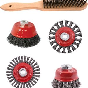 WIRE BRUSH ANGLE GRINDER KIT M14 CRIMPED & KNOTTED SET 5PCE HAND BRUSH